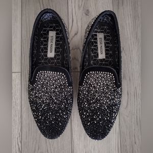 STEVE MADDEN P-Deploy EMBELLISHED Smoking Slippers Mens Size 9.5 Black/Silver
